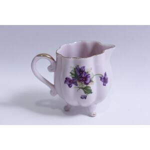 Pink Porcelain Creamer Dish with Lavender Flowers, Dining, Serving, Kitchen